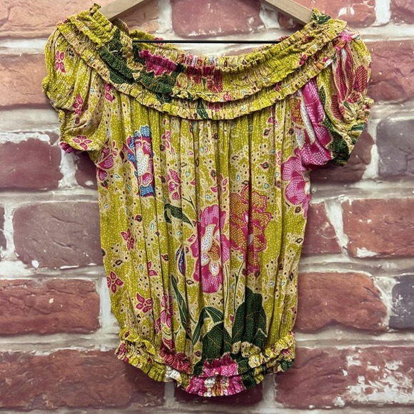 Free People Tops - Free People Suki Top Women's S Yellow Multicolor Boho Floral Off Shoulder Shirt